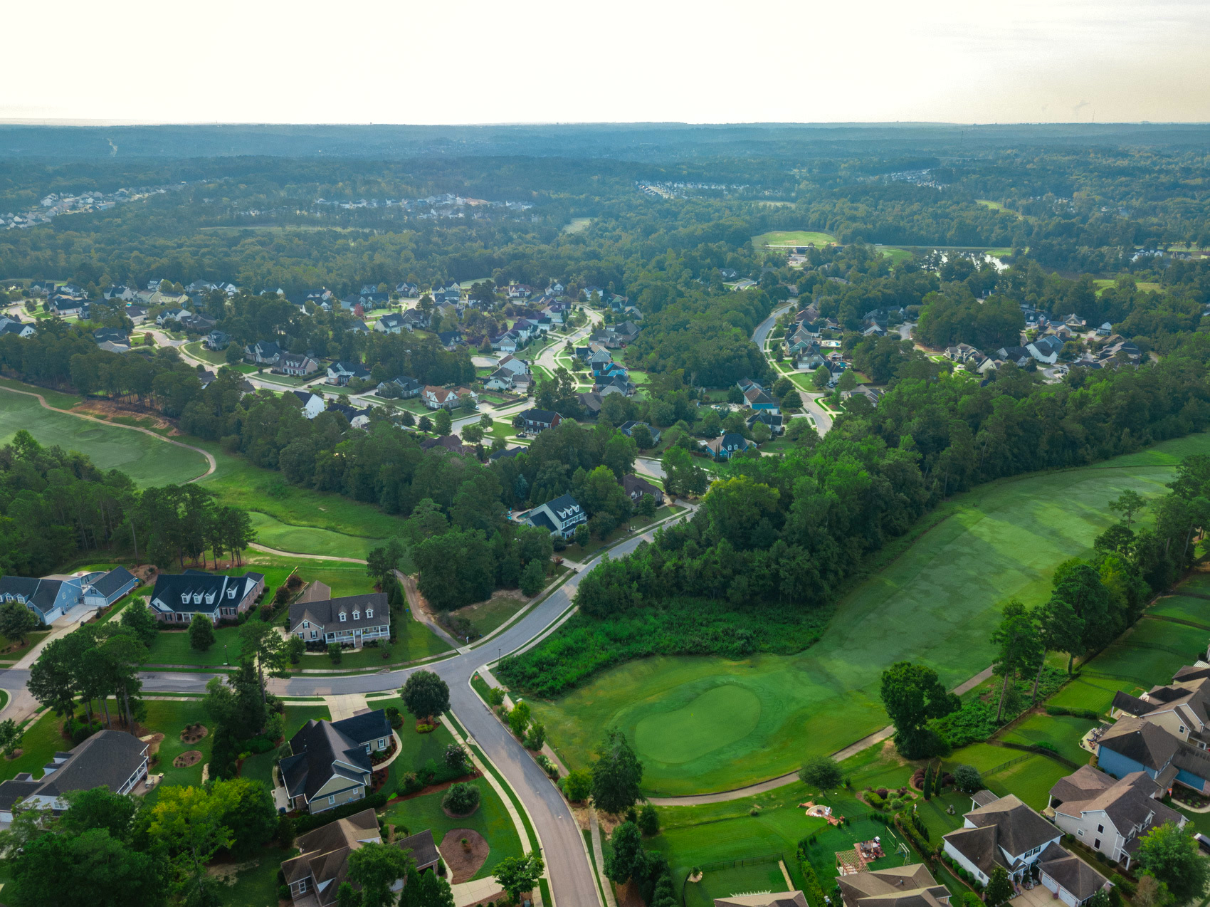 Homes lining the fairways at Bartram Trail, from the air
